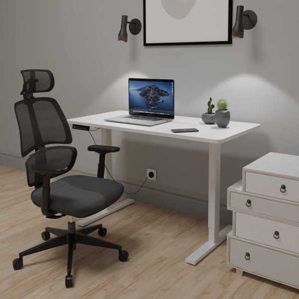 Комплект Mealux PowerDesk Lite White + Leo Air Plus Grey (арт. EVO-201 Lite W/W +Y 546 KBG) - столешница белая / обивка серая (коробок 3 шт.)