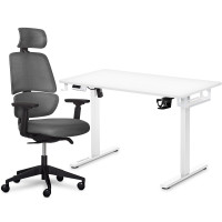 Комплект Mealux PowerDesk Lite White + Leo Air Plus Grey (арт. EVO-201 Lite W/W+Y 546 KBG) - стільниця біла / оббивка сіра (коробок 3 шт.)