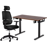 Комплект Mealux PowerDesk Lite Walnut + Leo Air Plus Black (арт. EVO-201 Lite Walnut /B +Y 546 KB) - столешница дерево / обивка черная (коробок 3 шт.)