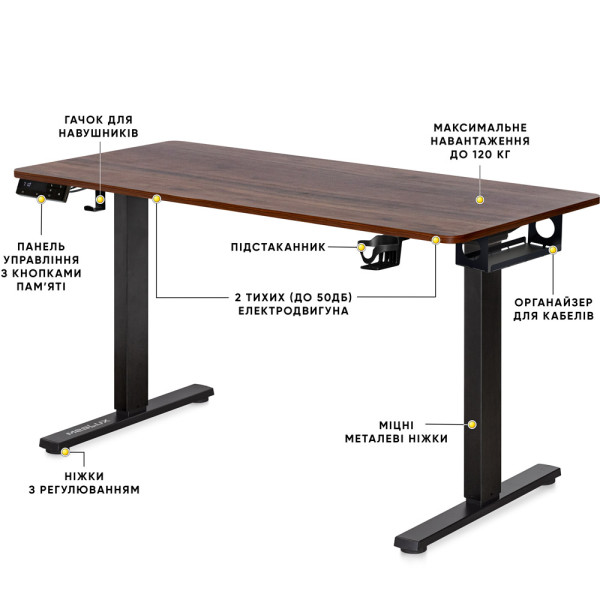 Стіл Mealux PowerDesk Duo XL Walnut (арт. EVO-252 Duo Walnut/B) - стільниця волоський горіх / ніжки чорні (коробок 2 шт.)