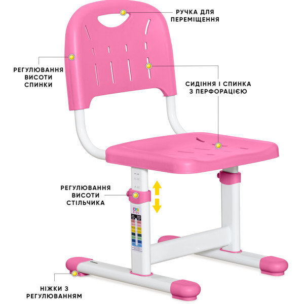 Стільчик Evo-kids EVO-301 PN (арт.EVO-301 PN) білий метал / сидіння, спинка, накладки-рожеві (коробок-1шт.)