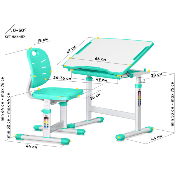 Комплект Evo-kids (стол+стул) Evo-06 Ergo Green (арт. Evo-06 Ergo Z) - столешница белая / цвет пластика зеленый (коробок-1 шт.)
