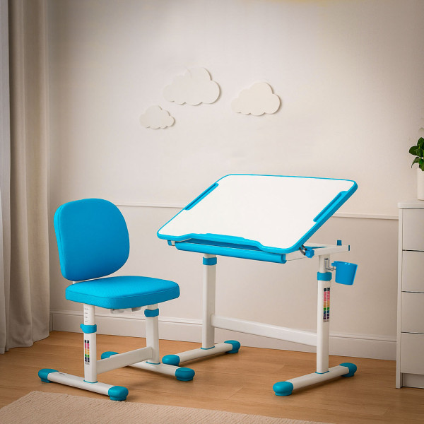 Комплект Evo-kids (стіл+стілець) Evo-06 Plus Blue (арт. Evo-06 Plus BL) - стільниця біла / колір пластика блакитний (коробок-1 шт.)