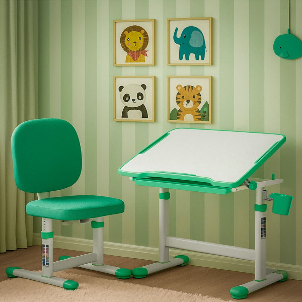 Комплект Evo-kids (стол+стул) Evo-06 Plus Geen (арт. Evo-06 Plus Z) - столешница белая / цвет пластика зеленый (коробок-1 шт.)
