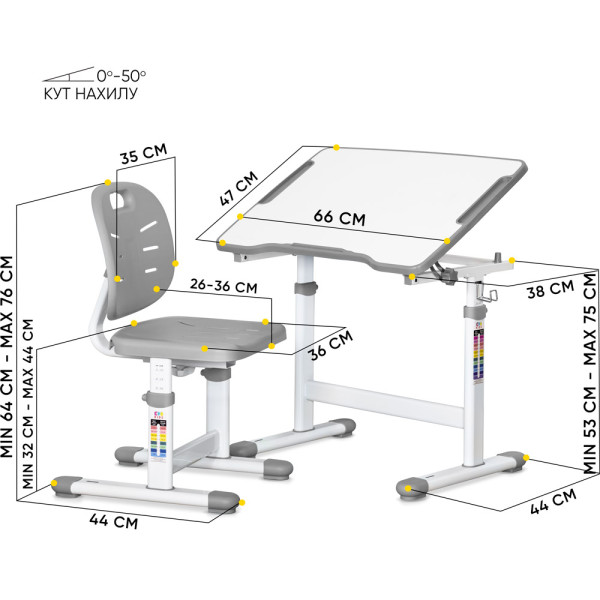 Комплект Evo-kids (стол+стул) Evo-07 Ergo Grey (арт. Evo-07 Ergo G) - столешница белая / цвет пластика серый (коробок-1 шт.)