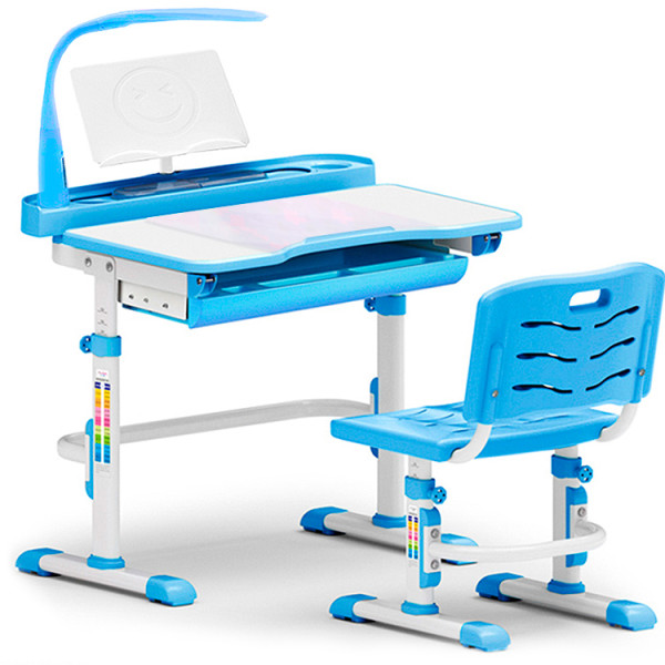 Комплект Evo-kids (стул+стол+полка+лампа) Evo-18 BL  (Blue) с лампой - столешница белая / цвет пластика голубой (коробок-1 шт.)