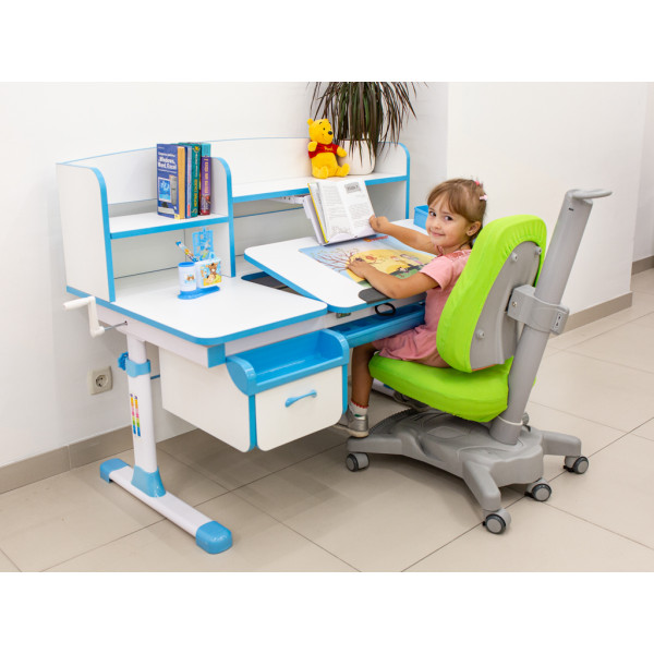 Детский стол Evo-kids (стол+ящик+надстройка) Evo-50 BL (Blue) - столешница белая / цвет пластика голубой (коробок-4 шт.)