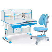 Комплект Evo-kids Evo 50 BL Blue (арт. Evo-50 BL + кресло Y-115 KBL)/(стол+ящик+надстройка+кресло)/ белая столешница, цвет пластика голубой (коробок-5 шт.)