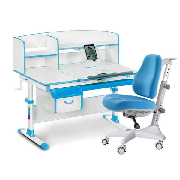 Комплект Evo-kids Evo 50 BL Blue (арт. Evo-50 BL + кресло Y-528 KBL)/(стол+ящик+надстройка+кресло)/ белая столешница, цвет пластика голубой (коробок-5 шт.)