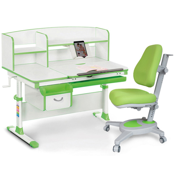 Комплект Evo-kids Evo 50 Z Green (арт. Evo-50 Z + кресло Y-110 KZ) /(стол+ящик+надстройка+кресло)/ белая столешница, цвет пластика зеленый (коробок-5 шт.)