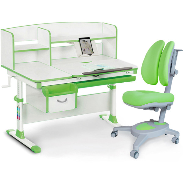 Комплект Evo-kids Evo 50 Z Green (арт. Evo-50 Z + кресло Y-115 KZ) /(стол+ящик+надстройка+кресло)/ белая столешница, цвет пластика зеленый (коробок-5 шт.)