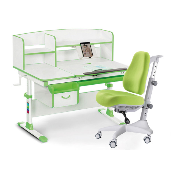 Комплект Evo-kids Evo 50 Z Green (арт. Evo-50 Z + кресло Y-528 KZ)/(стол+ящик+надстройка+кресло)/ белая столешница, цвет пластика зеленый (коробок-5 шт.)