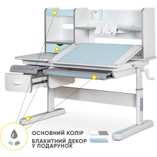 Детский стол Evo-kids Florida Multicolor BL (арт.Evo-52 WG + BL Multicolor) - столешница белая / ножки белые с серыми и голубыми накладками (коробок-2 шт.)