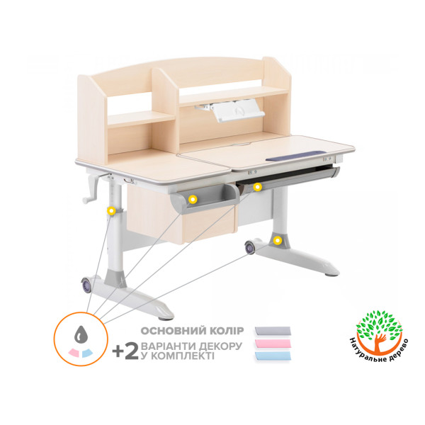 Детский стол ErgoKids Romana MG Multicolor (арт. Evo-70 MG/MC) - столешница клен / накладки на ножках серые (коробок-2 шт.)