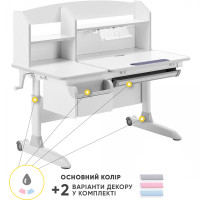 Дитячий стіл ErgoKids Romana W Multicolor (арт. Evo-70 W/MC) - стільниця біла / накладки на ніжках сірі (коробок-2 шт.)