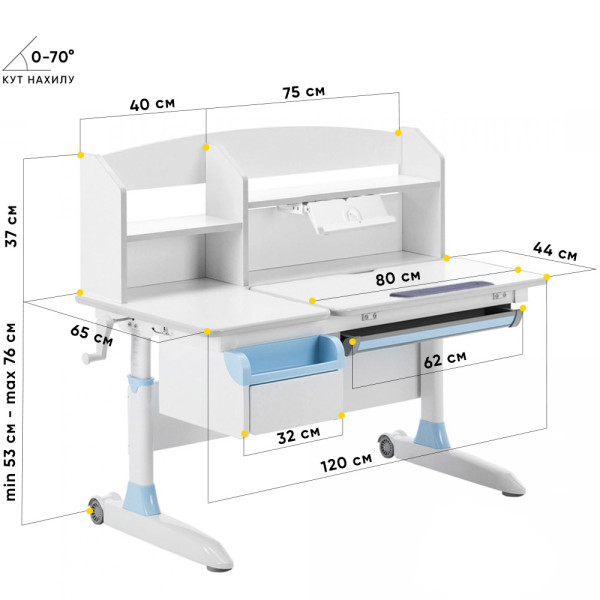 Дитячий стіл ErgoKids Romana W Multicolor (арт. Evo-70 W/MC) - стільниця біла / накладки на ніжках сірі (коробок-2 шт.)
