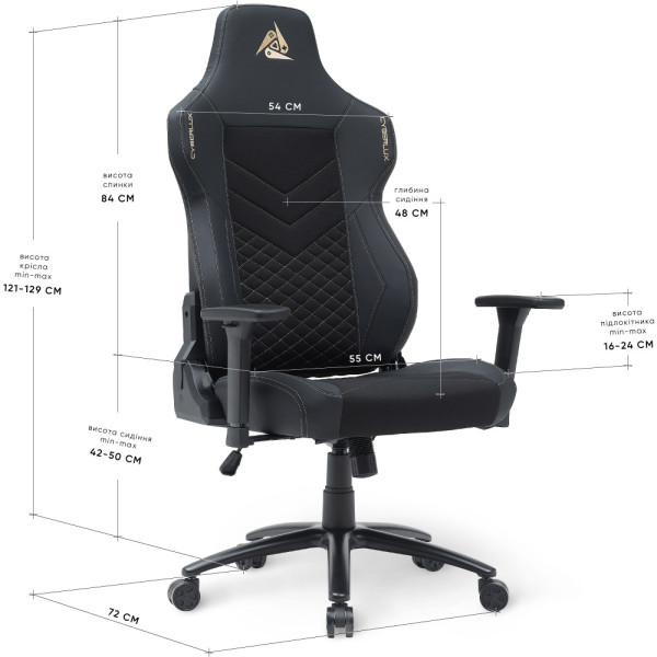 Геймерское кресло Cyberlux Poseidon Black (арт. GM-415 B) - обивка ткань+ экокожа / цвет черный (коробок-1 шт.)