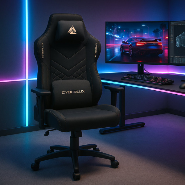 Геймерское кресло Cyberlux Poseidon Black (арт. GM-415 B) - обивка ткань+ экокожа / цвет черный (коробок-1 шт.)