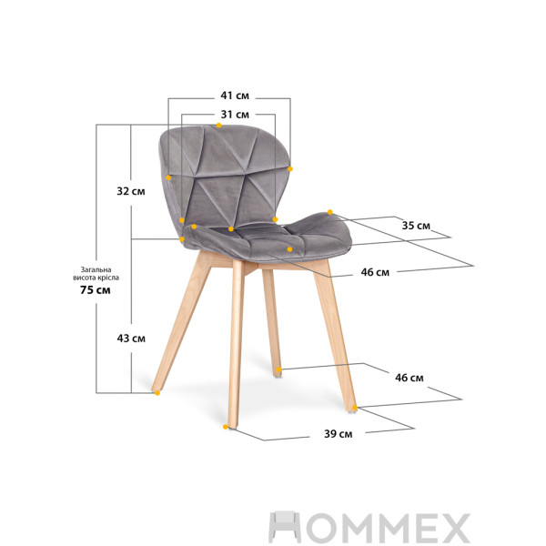 Стілець Hommex Christine Dark Grey (арт. H-350 Dark Grey) - тканина темно-сіра оксамитова / дерев'яні ніжки (коробок-1 шт.)