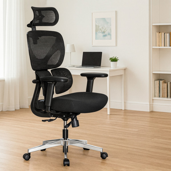 Кресло Mealux D1 Duo Air Fabric Black (арт. HF-D1 Duo F/B) - спинка сетка / сиденье ткань / цвет черный (коробок-1 шт.)