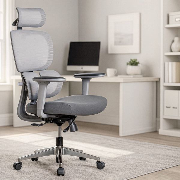 Крісло Mealux D1 Duo Air Fabric Grey (арт. HF-D1 Duo F/G) - спинка сітка / сидіння тканина / сірий колір (коробок-1 шт.)