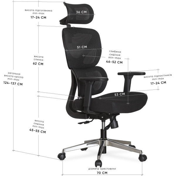 Кресло Mealux D1 Air Fabric Black (арт. HF-D1 F/B) - спинка сетка / сиденье ткань / цвет черный (коробок-1 шт.)