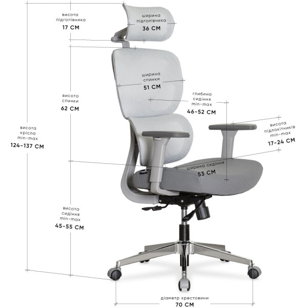 Кресло Mealux D1 Air Fabric Grey (арт. HF-D1 F/G) - спинка сетка / сиденье ткань / цвет серый (коробок-1 шт.)