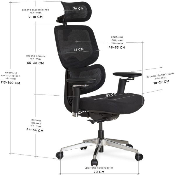 Кресло Mealux D2 Air Fabric Black (арт. HF-D2 F/B) - спинка сетка / сиденье ткань / цвет черный (коробок-1 шт.)
