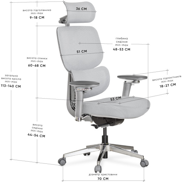 Кресло Mealux D2 Air Fabric Grey (арт. HF-D2 F/G) - спинка сетка / сиденье ткань / цвет серый (коробок-1 шт.)