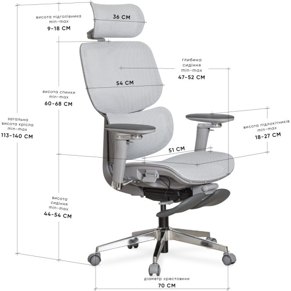 Кресло Mealux D2 Air Plus Grey (арт. HF-D2 Plus M/G) - спинка сетка / сиденье сетка / цвет серый (коробок-1 шт.)
