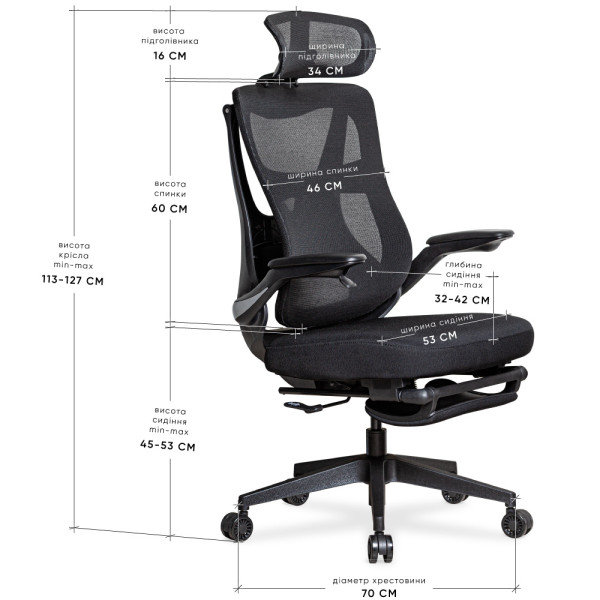 Офісне крісло Mealux HF-G20 Black (арт. HF-G20 F/B) - спинка сітка / сидіння тканина / колір чорний (коробок 1 шт.)