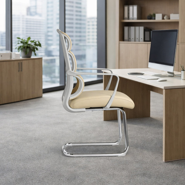 Крісло Mealux Easy Static Beige (арт. HF-L10 F/BR) - спинка сітка / сидіння тканина / бежевий (коробок-1 шт.)
