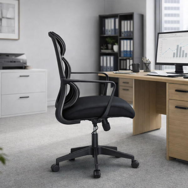 Кресло Mealux Easy Lite Black (арт. HF-L14 F/B) - спинка сетка/сиденье ткань/черное (коробок-1 шт.)