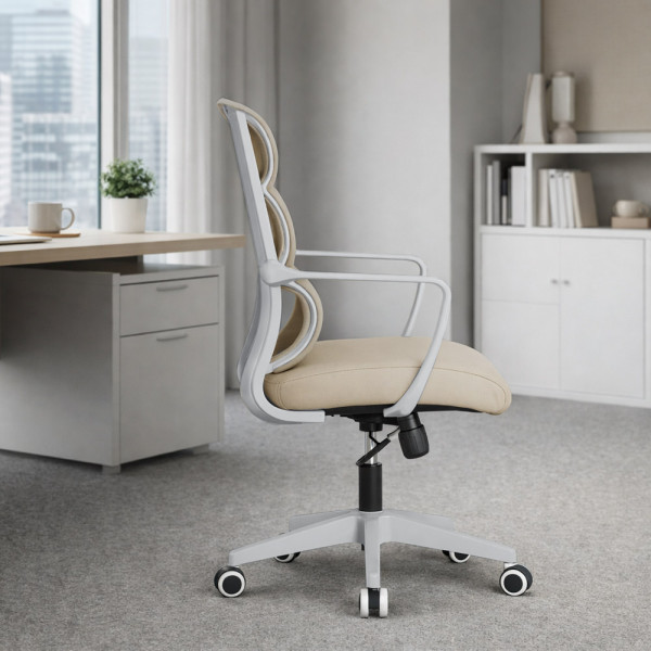 Крісло Mealux Easy Lite Beige (арт. HF-L14 F/BR) - спинка сітка / сидіння тканина / бежевий (коробок-1 шт.)