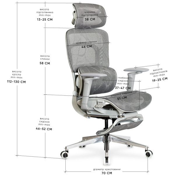 Кресло с массажным эффектом Mealux M10 Air Massage Grey (арт. HF-M10 M/G) - спинка сетка/сидение сетка/цвет серый (коробок-1 шт.)