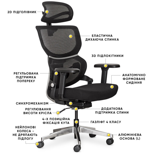 Кресло Mealux Q3 Air Fabric Black (арт. HF- Q3 F/B) - спинка сетка / сиденье ткань / цвет черный (коробок-1 шт.)
