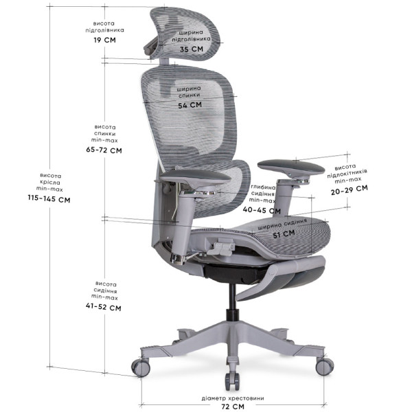 Кресло Mealux Q5 Air Grey (арт. HF-Q5 M/G) - спинка сетка / сиденье сетка / цвет серый (коробок-1 шт.)