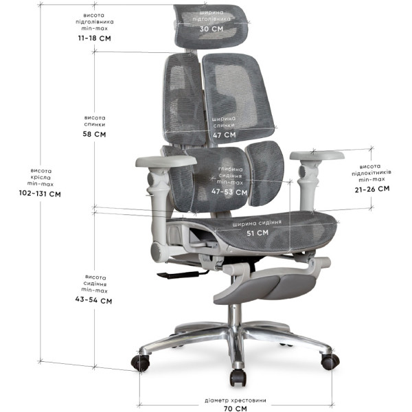 Кресло Mealux S3 Air Grey (арт. HF-S3 M/G) - спинка сетка / сиденье сетка / цвет серый (коробок-1 шт.)