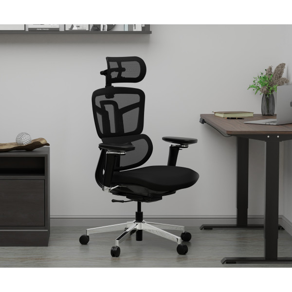 Кресло Mealux S4 Air Fabric Black (арт. HF-S4 F/B) - спинка сетка / сиденье ткань / цвет черный (коробок-1 шт.)