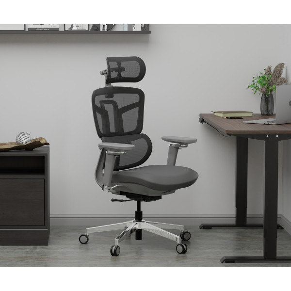 Крісло Mealux S4 Air Fabric Grey (арт. HF-S4 F/G) - спинка сітка / сидіння тканина / колір сірий (коробок-1 шт.)