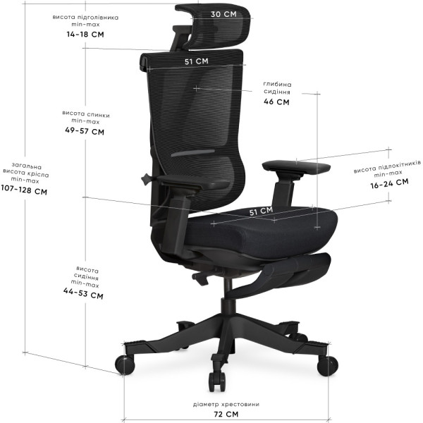 Кресло Mealux S6 Air Fabric Black (арт. HF-S6 F/B) - спинка сетка / сиденье ткань / цвет черный (коробок-1 шт.)