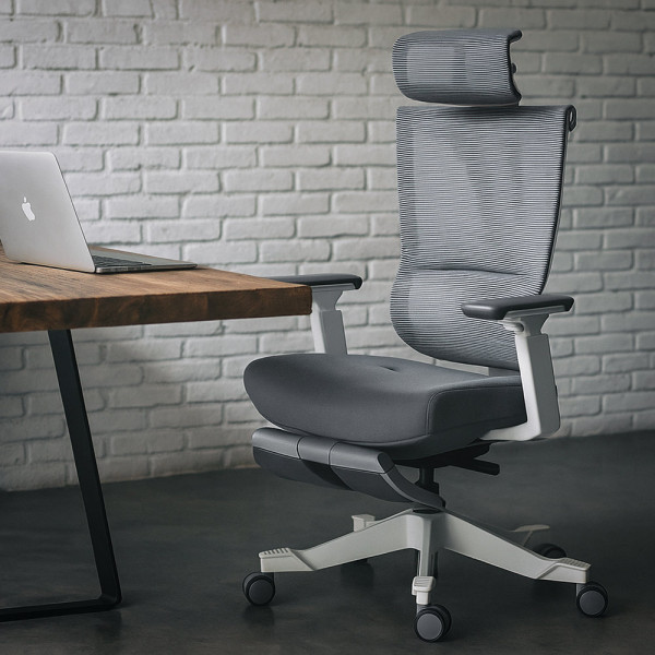 Кресло Mealux S6 Air Fabric Grey White (арт. HF-S6 F/ GW) - спинка сетка / сиденье ткань серая / крестовина белая  (коробок-1 шт.)