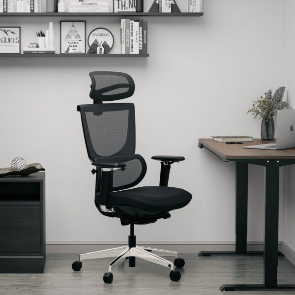 Кресло Mealux S8 Air Fabric Black (арт. HF-S8P F/B) -- спинка сетка / сиденье ткань / цвет черный (коробок-1 шт.)