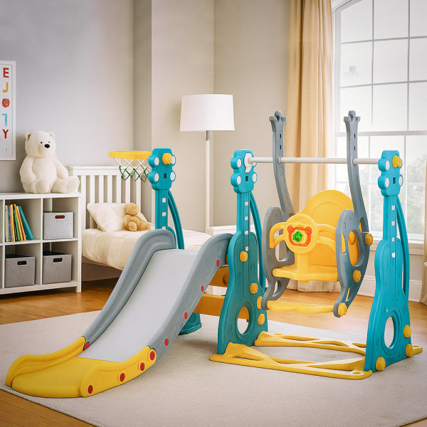 Гірка - гойдалка Mealux Ariel Yellow/Blue / Grey (арт. KD-B252 Yellow / Blue / Grey) - колір пластику жовтий / блакитний / сірий (коробок 1 шт.)