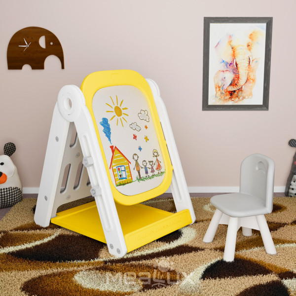 Мольберт для рисования со стульчиком Mealux Felix (арт. KD-G012 Yellow) - цвет пластика серый с желтым (коробок-2 шт.)