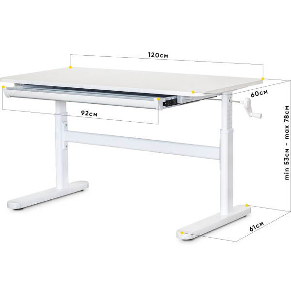 Детский стол ErgoKids TH-215 Lite White (арт.TH-215 W Lite) - столешница белая / ножки белые (коробок-1 шт.)