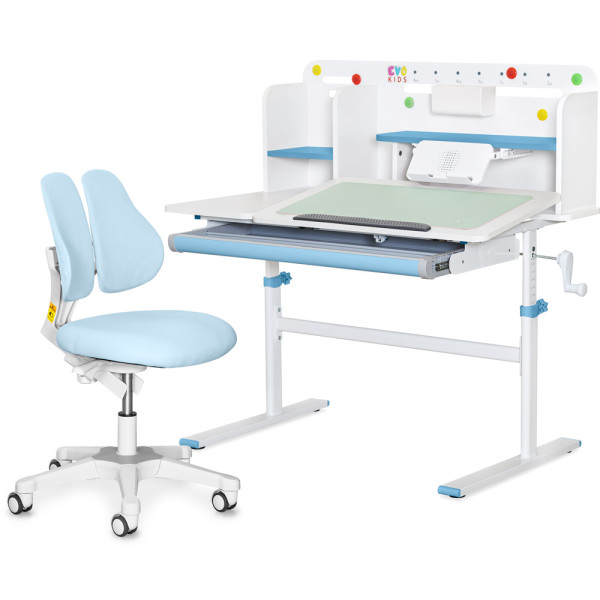 Комплект парта Evo-кids TH-230 Blue + кресло Evo-kids Mio Lite Blue (арт.TH-230 W/BL + Y-208 KBL) - обивка голубая / накладки на ножках голубые (коробок-2 шт.)
