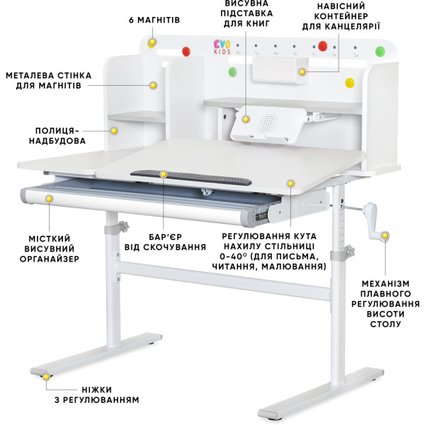Комплект парта Evo-кids TH-230 Grey + кресло Evo-kids Mio Lite G (арт.TH-230 W/G + Y-208 G) - обивка серая / накладки на ножках серые (коробок-2 шт.)