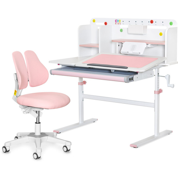 Комплект парта Evo-кids TH-230 Pink + кресло Evo-kids Mio Lite Pink (арт.TH-230 W/PN + Y-208 KP)  - обивка розовая / накладки на ножках розовые (коробок-2 шт.)