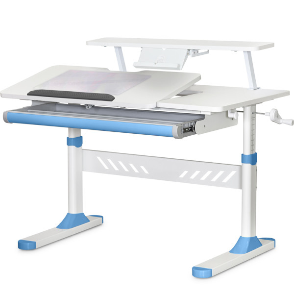 Детский стол ErgoKids TH-310 с полкой S30 Blue (арт.TH-310 W/BL + BD-S30 BL) - столешница белая / накладки на ножках голубые (коробок-2 шт.)
